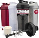 GOMOYO [4-Pack] 28-Ounce Shaker Bottle | Bulk Protein Shaker Bottle mit Action-Rod Wire Mixer | Shaker Cups sind BPA Free und Geschirrspüler Safe | Schwarz, Weiß, Grau & Maroon