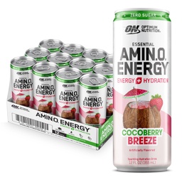 Optimum Nutrition Amino Energy Sparkling Hydration Drink, Elektrolyte, Koffein, Aminosäuren, BCAAs, Sugar Free, Cocoberry Breeze, 12 Fl Oz, 12 Pack (Packaging May Vary)