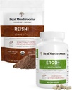 Echte Pilze Ergothioneine (60ct) und Reishi Bio-Pulver (45 Portionen) Mit Shiitake und Oyster Pilzextrakten - Langlebigkeit und Entspannung - Vegan, Glutenfrei, Non-GMO
