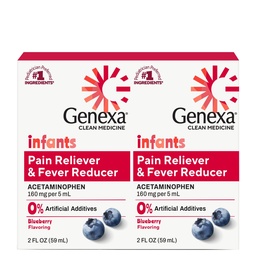Genexa Infants' Clean Acetaminophen | Pediatrician Preferred Ingredients | Pain Reliever & Fever Reducer für Babys | Dye Free, 0% Künstliche Additive | Organic Blueberry Flavor, 4 fl oz (2 Pack)