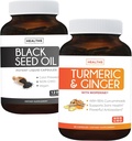Bundle von Turmeric & Ginger & Black Seed Oil - Golden Harmony Blend - Turmeric & Ginger mit 95% Curcuminoids & Bioperine (90 Kapseln) & Schwarz Seed Oil (Non-GMO) 100% Kalt-gepresstes Cumin Seed Oil
