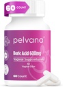 Pelvana Borsäure Suppositories für Frauen 60 Count - für Vaginal Odor & Freshness, Feminine Hygiene & Wellness - Third-Party Lab Verified & Bottled in den USA - Feminine Health Odor Solution