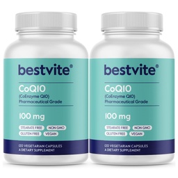 BESTVITE Coenzym CoQ10 100mg (240 vegetarische Kapseln) (2-Pack) Natürlich vergoren - No Stearates - No Fillers - Vegan - Non GMO - Glutenfrei