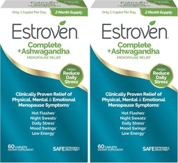 Estroven Complete + Ashwagandha Multi-Symptom Menopause Supplement für Damen - Klinisch bewährte Zutaten bieten Menopause Relief & Nacht Sweats + Hot Flash Relief* - 4 Monate Versorgung (Pack mit 2)