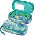 FINPAC Wöchentliche Pille Organizer, Reise Pille Fall 7 Tag AM/PM Medizin Container und Spender zweimal eine Tag Pille Box mit Notfallkarte für medizinische Nahrungsergänzungen, Vitamine (Emerald Illusions)