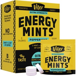 Viter Energy Caffeine Mints 80mg Extra Strength - 90 Stück Koffeiniert mit B Vitaminen. Sugar Free Vegan Breath Mint. Energize Nootropic Focus Booster für schnelle Alertness (Peppermint Flavor, 30 Pack)