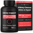Kidney Cleanse Detox | 22-in-1 Kidney Support Supplement | 25.000mg Cranberry Pills Extract | Extra Strength Repair & Flush Premium Formel | Urinary Tra Health for Women & Men | 60 Vegan Kapseln
