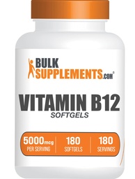 BulkSupplements.com Vitamin B12 5000 mcg Softgels - Cyanocobalamin, Vitamin B Supplements, B12 Vitamins Pillen - Glutenfrei, 1 Vitamin B12 Softgel pro Servierung, 180-Tage-Versorgung, 180 Softgels