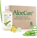 AloeCure USDA Organic Aloe Vera Juice Lemon Flavor - Hergestellt innerhalb von 12 Stunden Ernte - Natürliche Verdauungsergänzung für Balanced Stomach Acidity - Unterstützung Verdauungs- und Immungesundheit, 6 Btls x 16.7oz