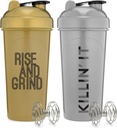 [2 Pack] 28 Ounce Proten Shaker Flaschen mit Mixer Agitatoren mit Motivationsnotizen | Perfekt für die Mischung von Protein, Pre-Workout und Greens Drinks | BPA Free und Spülmaschine Safe |Gold & Silber