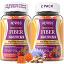 Fiber Gummis für Erwachsene mit Psyllium Husk, 7G(Soluble + Unlöslich) Tägliche präbiotische Faser mit Inulin, FOS, Guar Gum, Multivitamine für tägliche Verdauungsgesundheit, Regularity Support,Sugar Free,Pack von 2