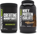 NutraBio Creatine Monohydrate, Unflavored, 500g und Whey Protein Isolate, Dutch Chocolate, Supplement Bundle - Muscle Energy, Lean Muscle Growth, Recovery and Strength