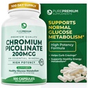 PurePremium Chromium Picolinate 200mcg - High Potency Chromium Supplements - Essential Mineral Health Support für Männer / Frauen - Glutenfrei - 3 Monate Versorgung - 100 Kapseln