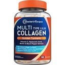 Recipes Multi Collagen Peptide mit Golden Turmeric, Vitamin C, Biotin, Hyaluronsäure & Schwarz Pfeffer, Collagen Ergänzungen für Haut, Haar, Nagel, Kollagen für Frauen und Männer, 90 Caps