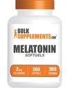 BulkSupplements.com Melatonin Softgels - Melatonin Supplement, Schlafhilfen für Erwachsene - Glutenfrei, 1 Softgel pro Servierung (2mg), 365 Count (Pack von 1)