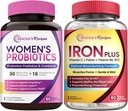Ärzte Rezepte Frauen Probiotic & Iron Plus Bundle, feminine Gesundheit & Blut Unterstützung, Probiotische Kapseln 60ct & Eisen Kapseln 60 ct