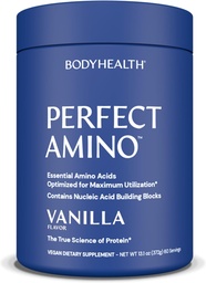 BodyHealth PerfectAmino Powder - BCAA und EAA Pulver für Pre- und Post Workout - Aminosäure Energy Drink für Männer und Frauen, um Lean Muskel und Erholung zu unterstützen - Vanille - 60 Servietten