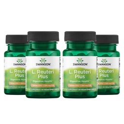 Swanson L. Reuteri Probiotic Plus w/L. Rhamnosus L. Acidophilus & FOS Prebiotic Digestive Support - Promotes Gut Health w/ 7 Billion CFU pro Kapsel - (30 Veggie Capsules) (4 Pack)