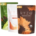 RYZE SUPERFOODS Ultimate Energy Bundle, USDA Organic Mushroom Coffee & Mushroom Matcha + Probiotic Creamer mit 6 adaptogenic Pilze für bessere Energie, Fokus, Verdauung, Immunität, 30 Portionen