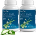 AloeCure Natural Melatonin + Kollagen mit Bio Aloe Vera - Natürliche Schlafhilfe-Ergänzung für erholsame Nächte - Kollagenkomplex für Gelenkstärke, Hautelastizität, Haar- und Nagelwachstum, 30 Kapseln