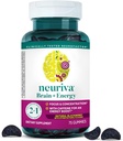 NEURIVA Brain + Energy Gummies, Nootropic Brain Ergänzungen für Fokus und Konzentration mit Neurofactor, Vitamin B12 & Koffein für einen Energy Boost*, 75ct Natural BlackBerry