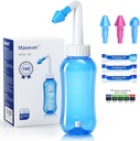 MAOEVER Neti Pot Sinus Rinse Bottle mit 100 Nasal Wash Salt Packets Nasenreiniger Druck Rinse Nasal Bewässerung für Erwachsene & Kid BPA Free 300 ML mit Aufkleber Thermometer(blau)