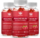 Magnesium Glycinat-Gummien - 400mg Magnesium Glycinat-Gummi mit Vitamin D, B6 und CoQ10, Magnesium-Ergänzung für Entspannung und Kognition, Zuckerfrei - 60 Himbeer-Gummi (3 Pack)