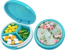 Serfeymi Small Pill Box - 3 Komponenten Tragbare Pille Box für Geldbörse Tasche, Compact Mini Travel Pill Case - Geeignet für Medizin, Vitamin, Fish Oil, Supplements - Light Blue(Garden Bloom)
