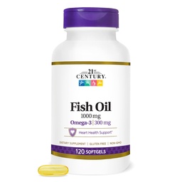21st Century Fischöl 1000 mg Softgels, (300 Count), Molekular destilliert, Omega-3-Ergänzung mit EPA & DHA, gereinigt, um Quecksilber zu beseitigen, unterstützt kardiovaskuläre Gesundheit, glutenfrei und nicht-GVO